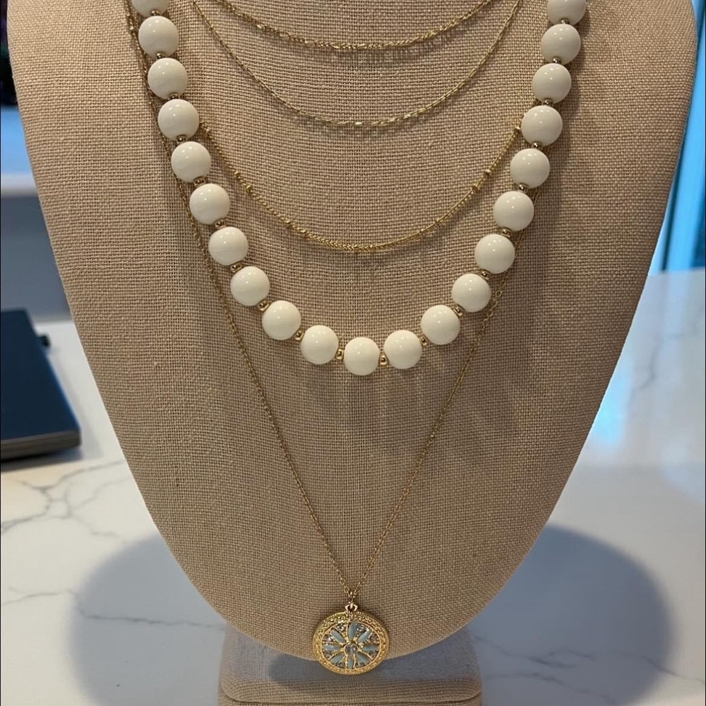 Park Lane Classic White Necklace with gold coordinating chain & pendant